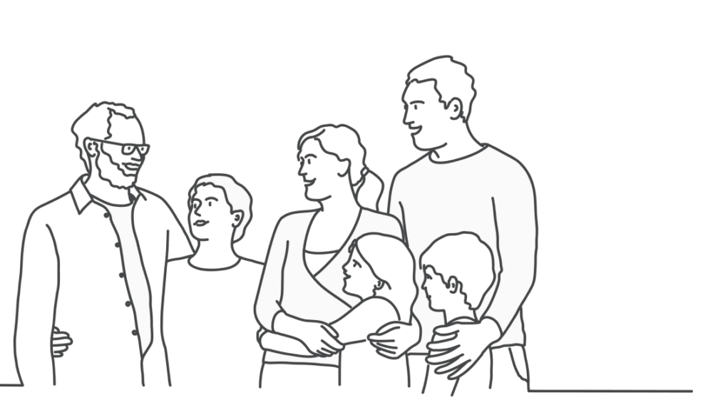 hand drawn image of a hugging family