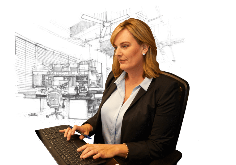 merritt cunningham attorney typing on her keyboard