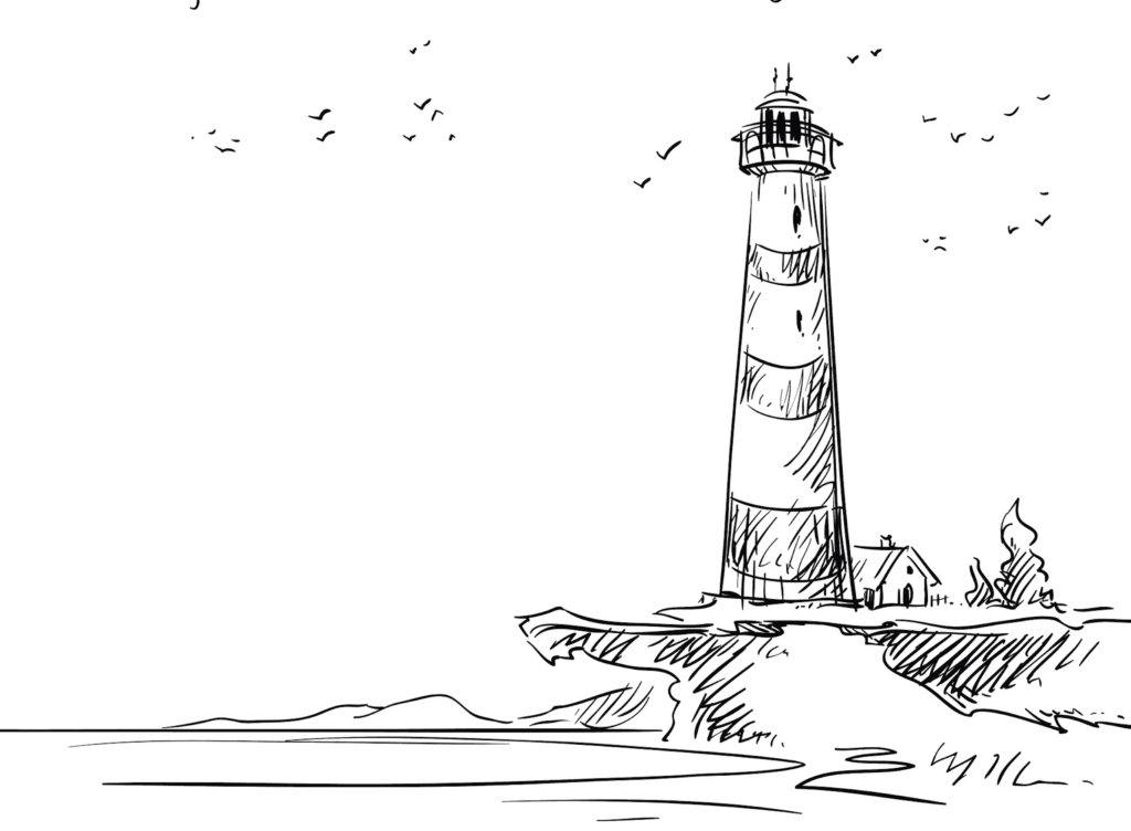 hand drawn image of a lighthouse