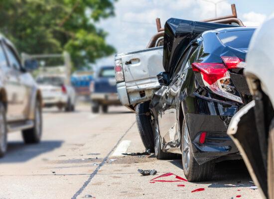 Heavy accident, Modern car accident involving many cars on the road in Thailand