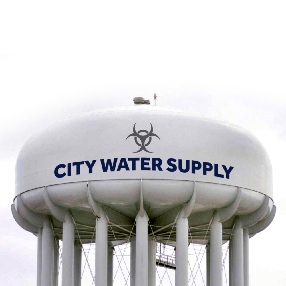 a water tower with the words city water supply