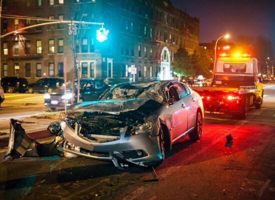 Car crash at night city