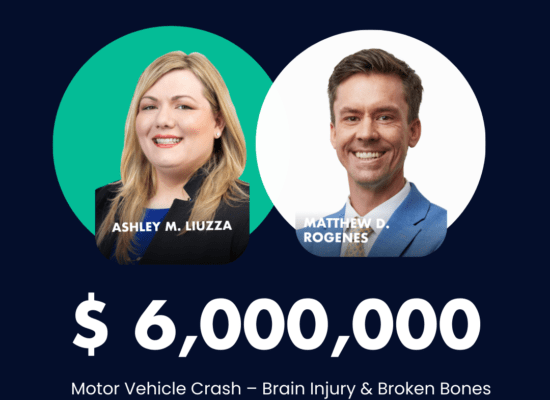 Stag Liuzza Settlement Alert showing a 6 million dollar win for the victim of a motor vehicle crash