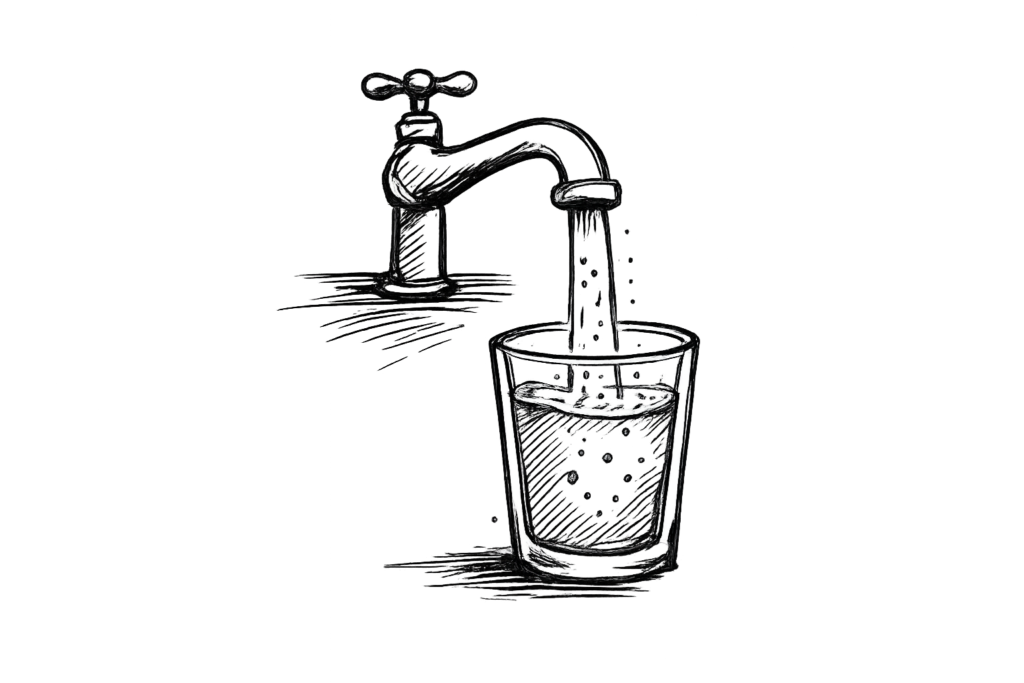 illustrated image of polluted drinking water coming out of faucet