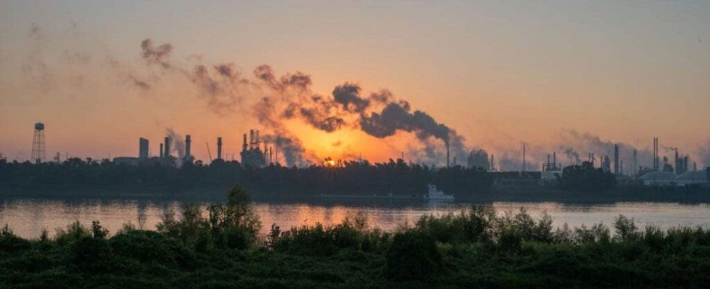 view of a chemical plant along the Mississippi river in Louisiana