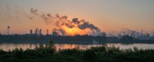 view of a chemical plant along the Mississippi river in Louisiana