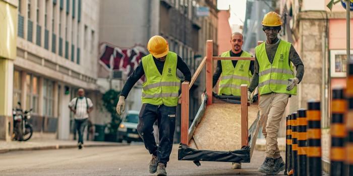 construction workers working on a city street
