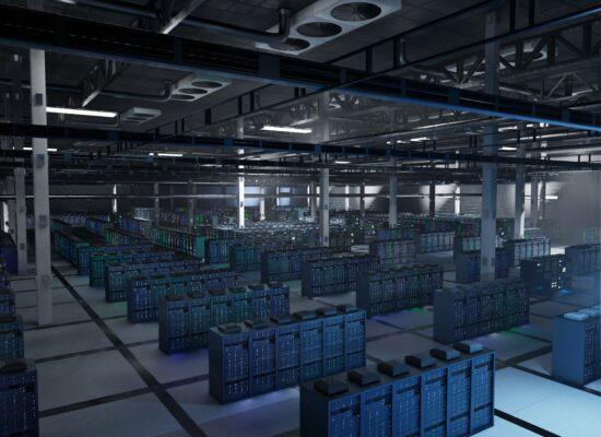 Dimly lit facility running deep learning platforms and neural networks training